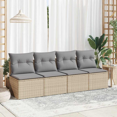 2 Piece Garden Sofa Set with Cushions Beige Poly Rattan Acacia Payday Deals