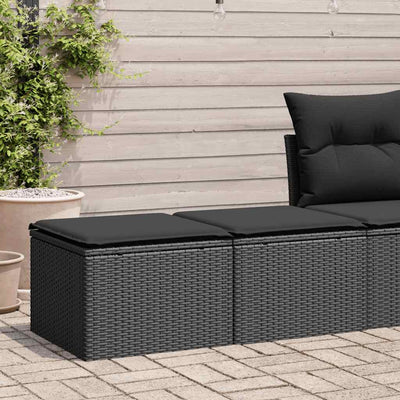 2 Piece Garden Sofa Set with Cushions Black Poly Rattan Acacia