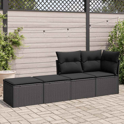 2 Piece Garden Sofa Set with Cushions Black Poly Rattan Acacia Payday Deals