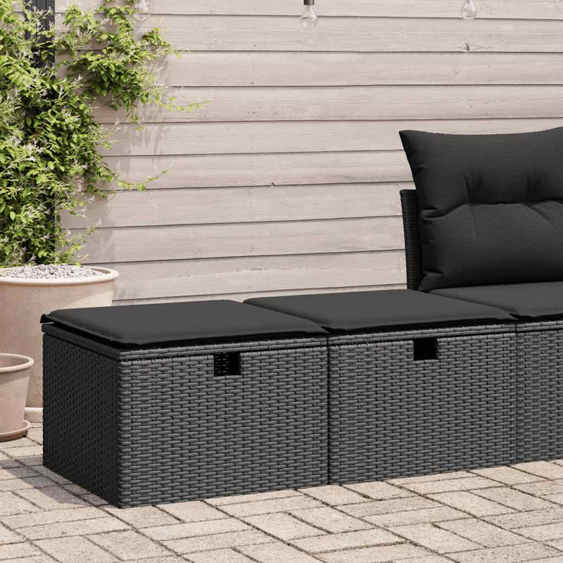 2 Piece Garden Sofa Set with Cushions Black Poly Rattan Acacia Payday Deals