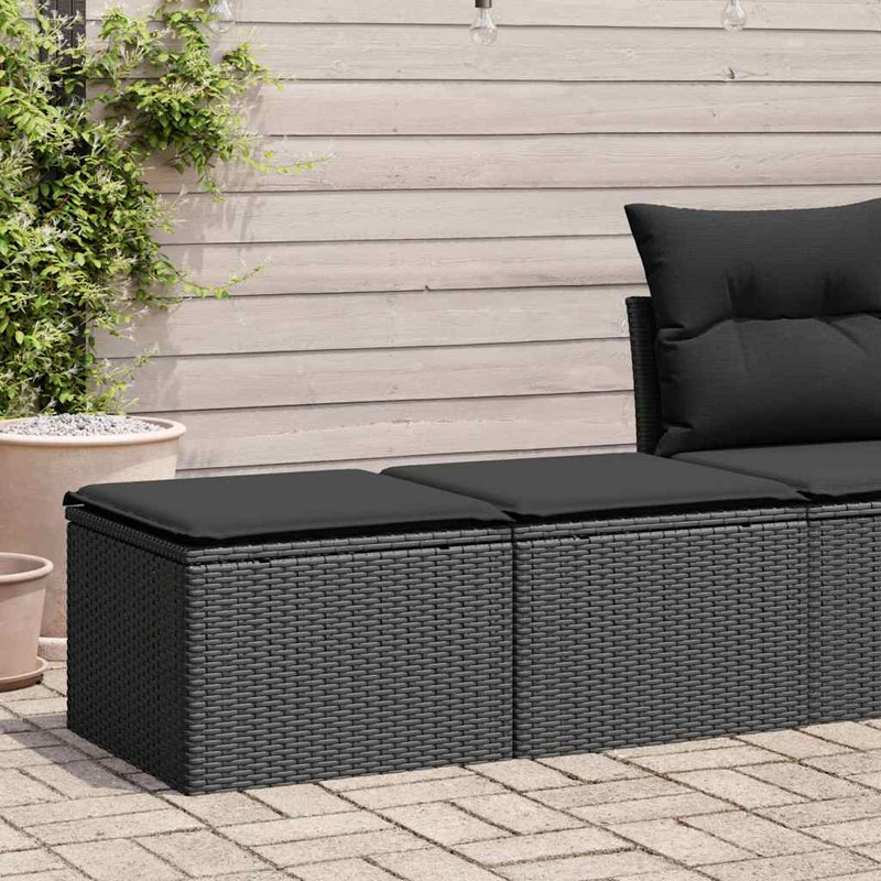 2 Piece Garden Sofa Set with Cushions Black Poly Rattan Acacia Payday Deals