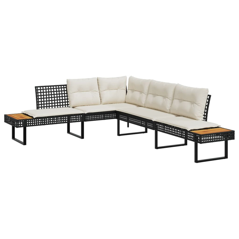 2 Piece Garden Sofa Set with Cushions Black Poly Rattan and Acacia Payday Deals