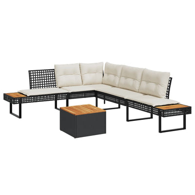 2 Piece Garden Sofa Set with Cushions Black Poly Rattan and Acacia