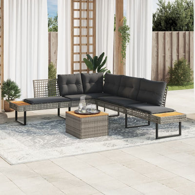 2 Piece Garden Sofa Set with Cushions Grey Poly Rattan and Acacia Payday Deals