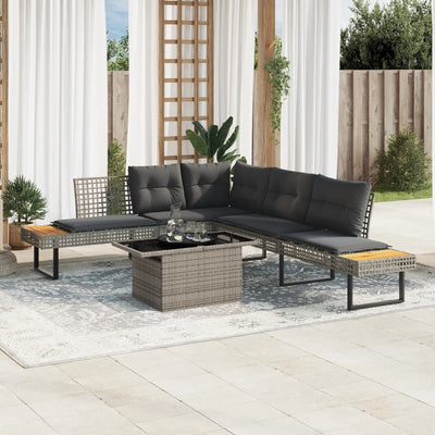 2 Piece Garden Sofa Set with Cushions Grey Poly Rattan and Glass Payday Deals