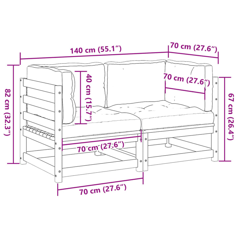 2 Piece Garden Sofa Set with Cushions Solid Wood Douglas Fir Payday Deals