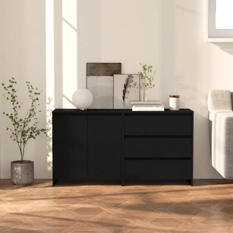 2 Piece Sideboard Black Engineered Wood Payday Deals