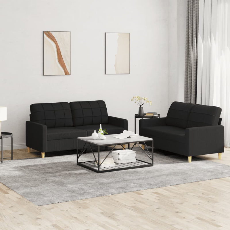 2 Piece Sofa Set with Cushions Black Fabric Payday Deals