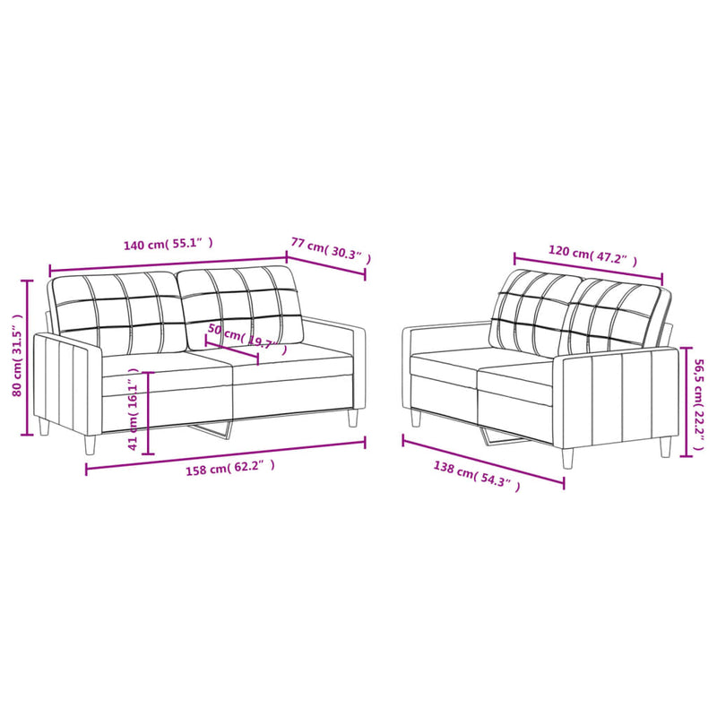 2 Piece Sofa Set with Cushions Black Fabric Payday Deals