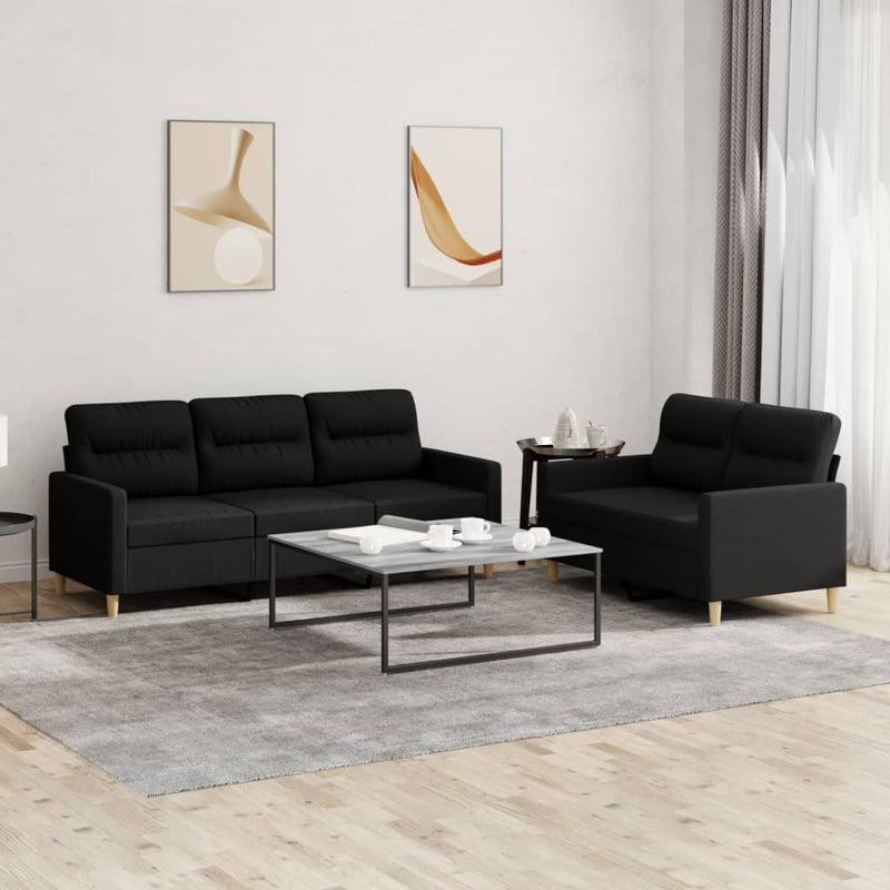 2 Piece Sofa Set with Cushions Black Fabric Payday Deals