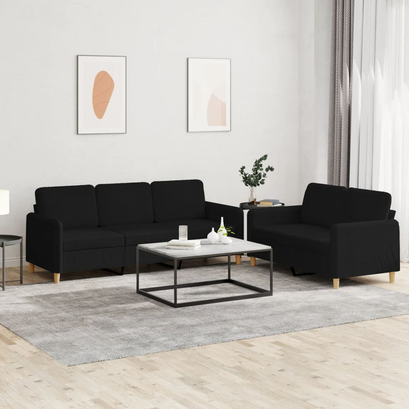 2 Piece Sofa Set with Cushions Black Fabric Payday Deals