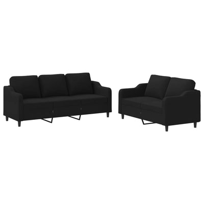 2 Piece Sofa Set with Cushions Black Fabric Payday Deals