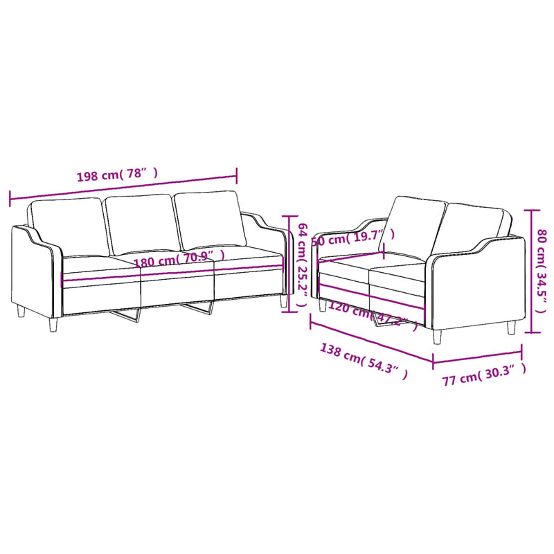 2 Piece Sofa Set with Cushions Black Fabric Payday Deals
