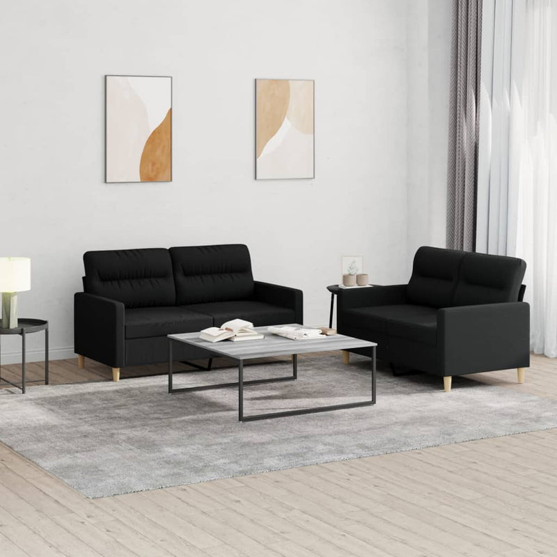 2 Piece Sofa Set with Cushions Black Fabric Payday Deals