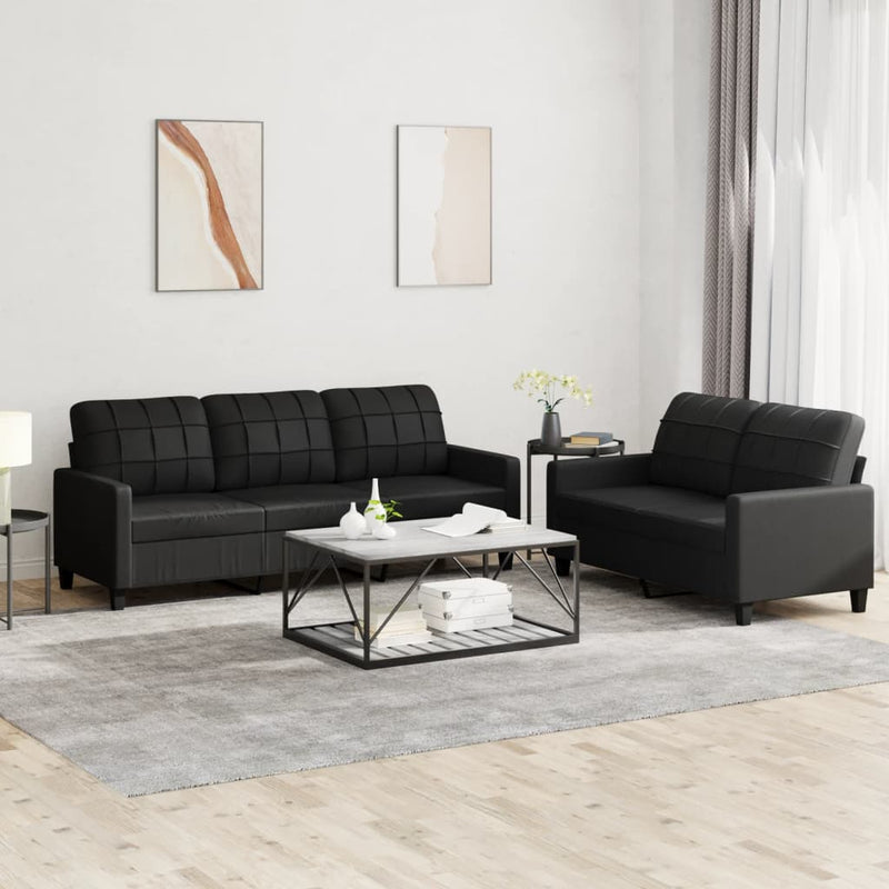 2 Piece Sofa Set with Cushions Black Faux Leather Payday Deals