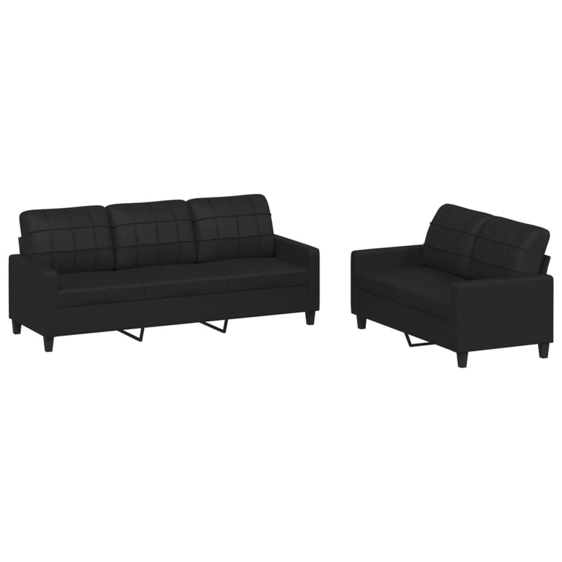 2 Piece Sofa Set with Cushions Black Faux Leather Payday Deals