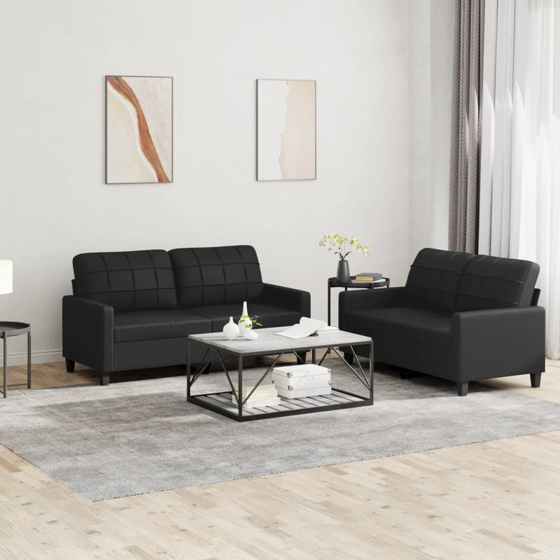 2 Piece Sofa Set with Cushions Black Faux Leather Payday Deals