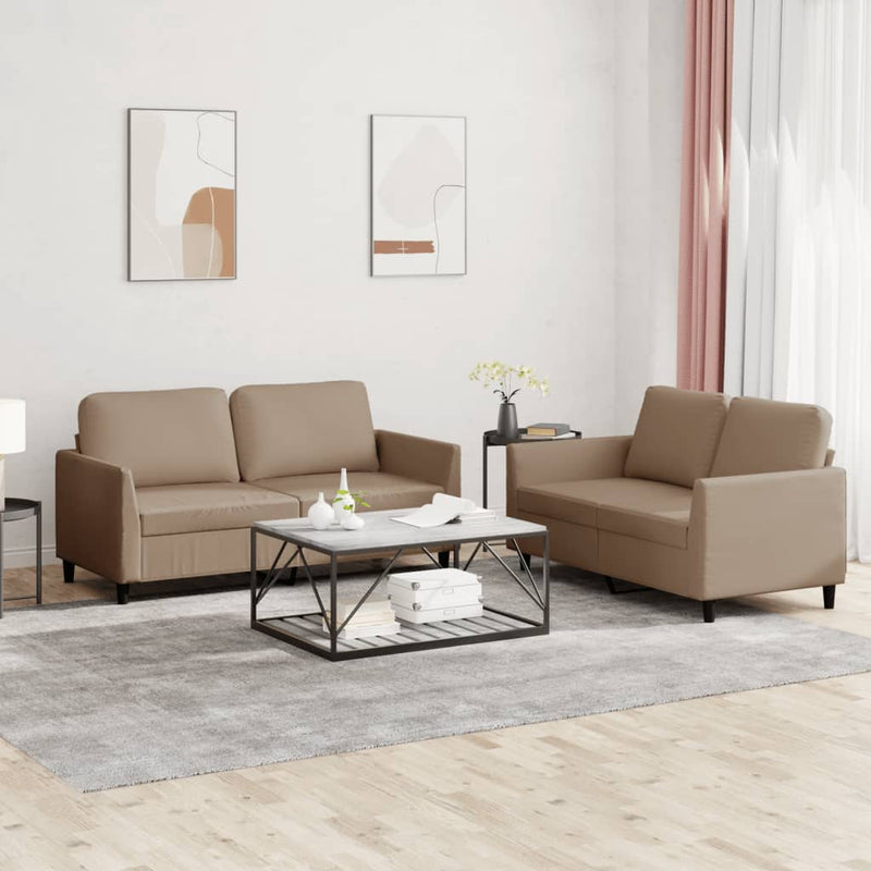 2 Piece Sofa Set with Cushions Cappuccino Faux Leather Payday Deals
