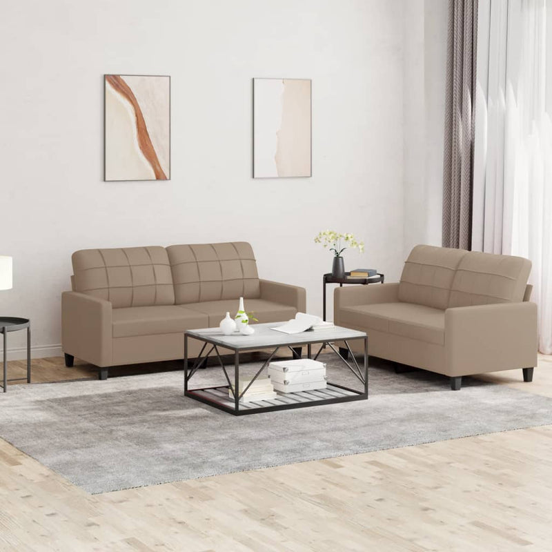 2 Piece Sofa Set with Cushions Cappuccino Faux Leather Payday Deals