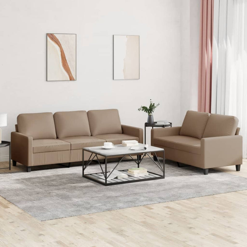 2 Piece Sofa Set with Cushions Cappuccino Faux Leather Payday Deals