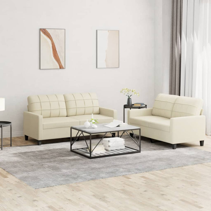 2 Piece Sofa Set with Cushions Cream Faux Leather Payday Deals