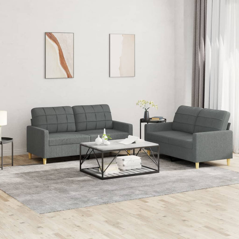 2 Piece Sofa Set with Cushions Dark Grey Fabric Payday Deals