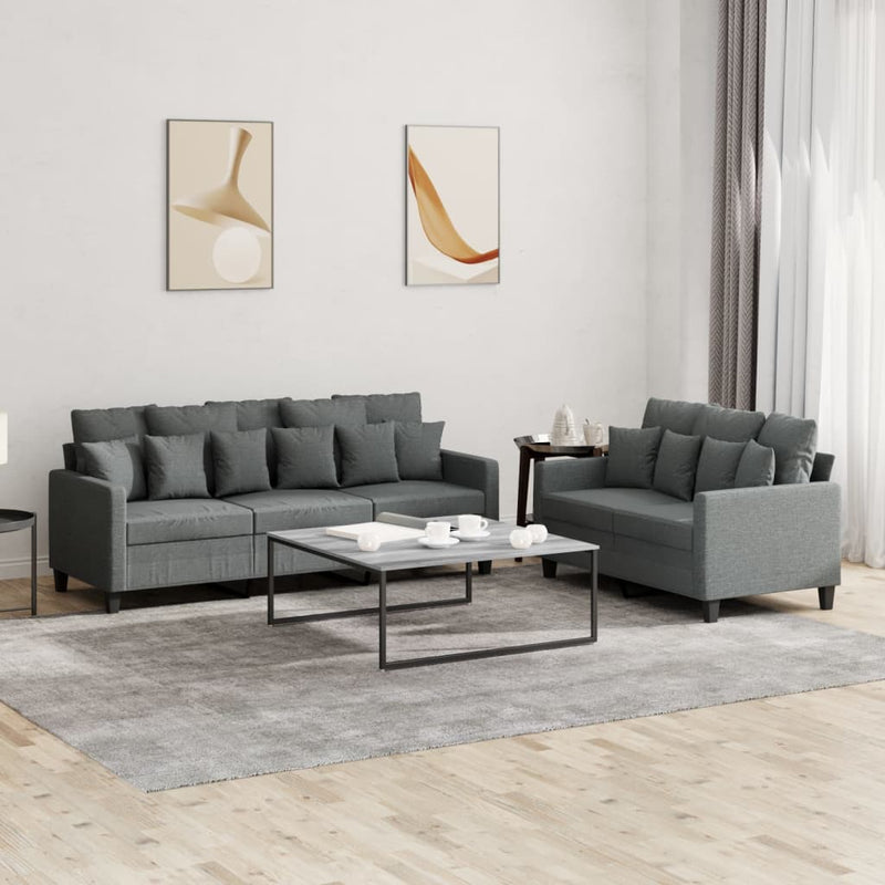 2 Piece Sofa Set with Cushions Dark Grey Fabric Payday Deals