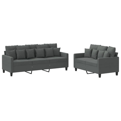 2 Piece Sofa Set with Cushions Dark Grey Fabric Payday Deals