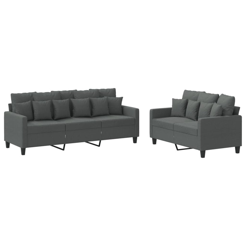 2 Piece Sofa Set with Cushions Dark Grey Fabric Payday Deals