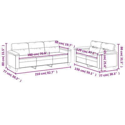 2 Piece Sofa Set with Cushions Dark Grey Microfibre Fabric Payday Deals