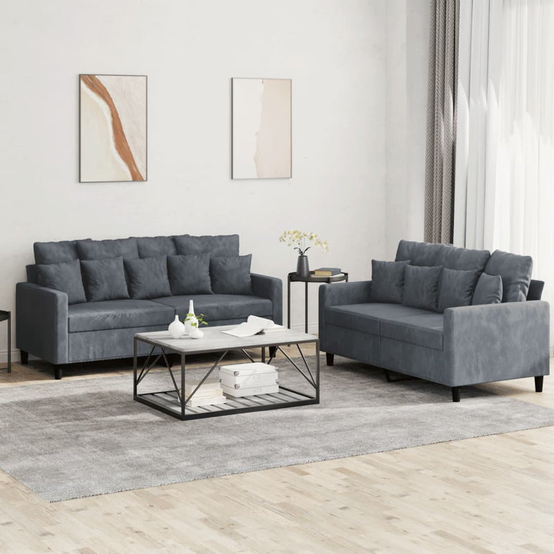 2 Piece Sofa Set with Cushions Dark Grey Velvet Payday Deals