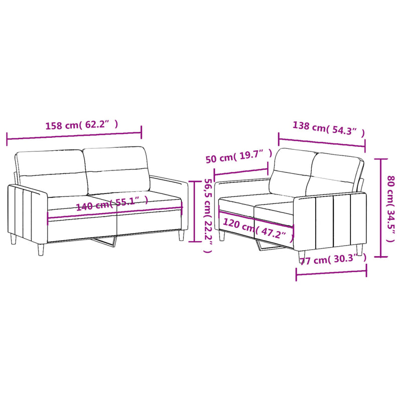 2 Piece Sofa Set with Cushions Light Grey Fabric Payday Deals