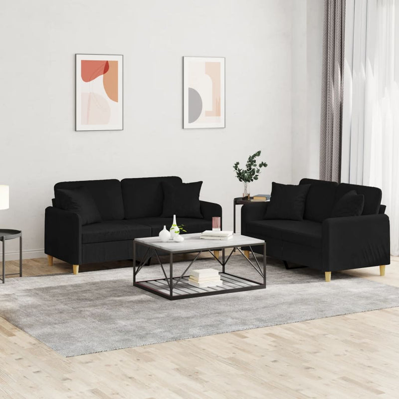 2 Piece Sofa Set with Pillows Black Fabric Payday Deals