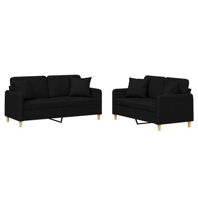 2 Piece Sofa Set with Pillows Black Fabric Payday Deals