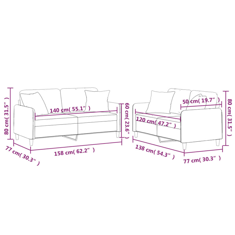 2 Piece Sofa Set with Pillows Black Fabric Payday Deals