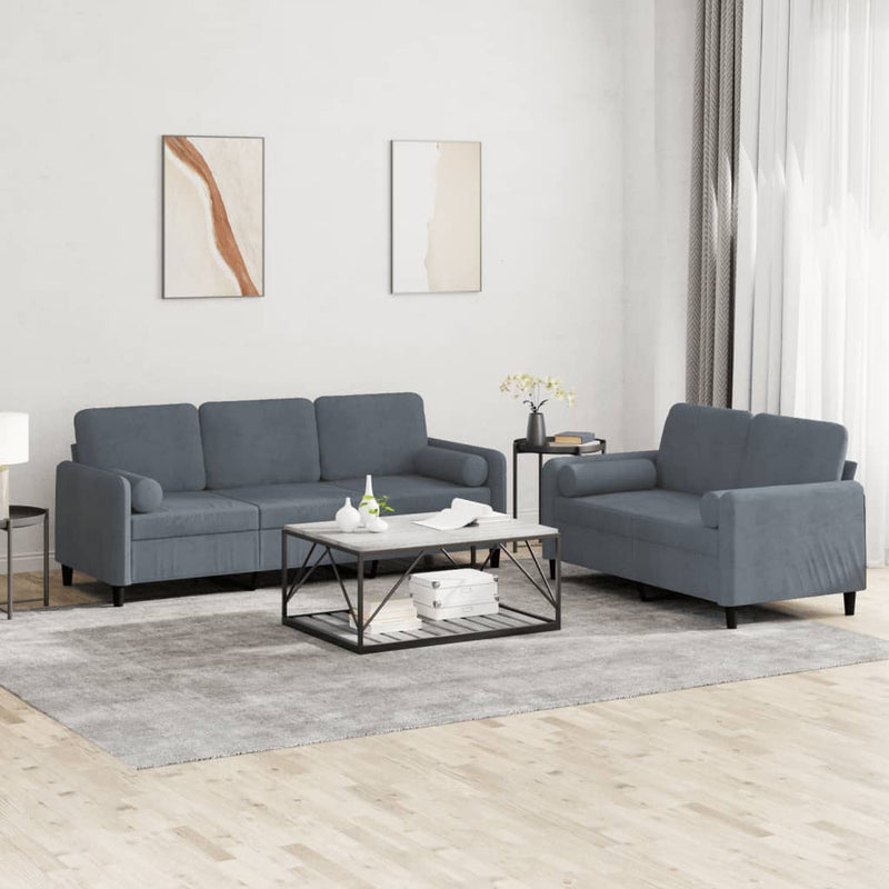 2 Piece Sofa Set with Pillows Dark Grey Velvet Payday Deals