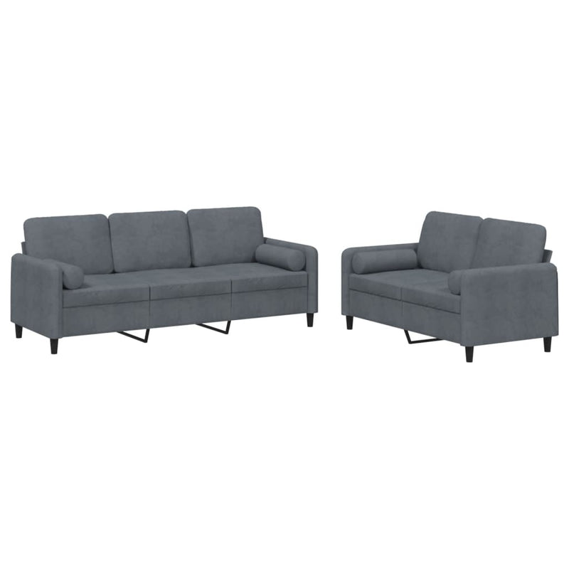 2 Piece Sofa Set with Pillows Dark Grey Velvet Payday Deals