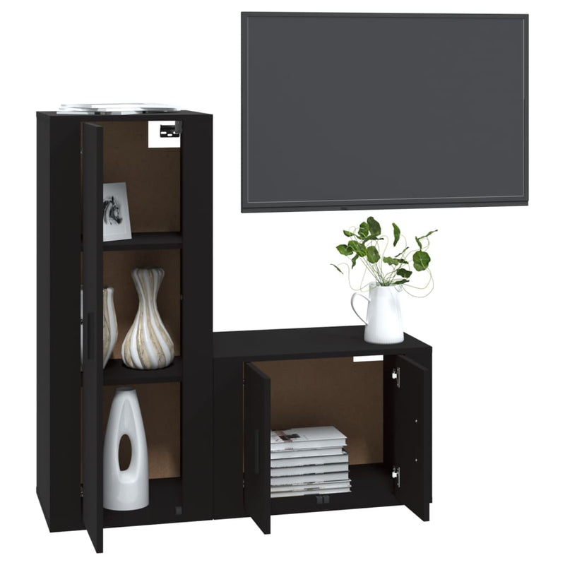 2 Piece TV Cabinet Set Black Engineered Wood Payday Deals