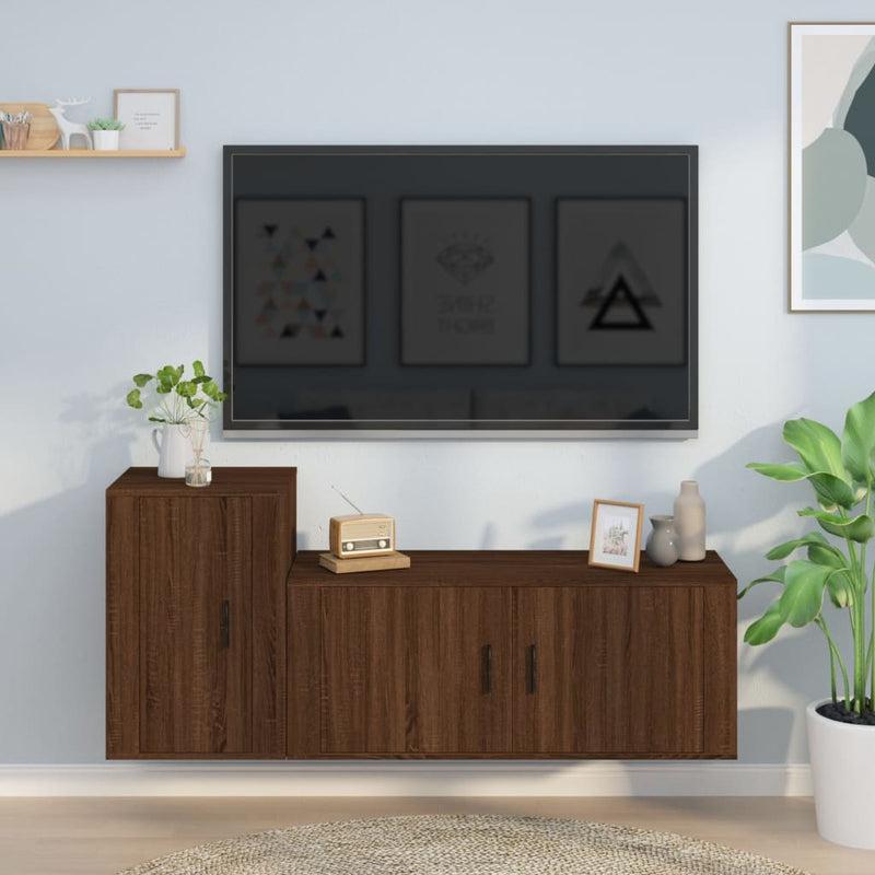 2 Piece TV Cabinet Set Brown Oak Engineered Wood Payday Deals