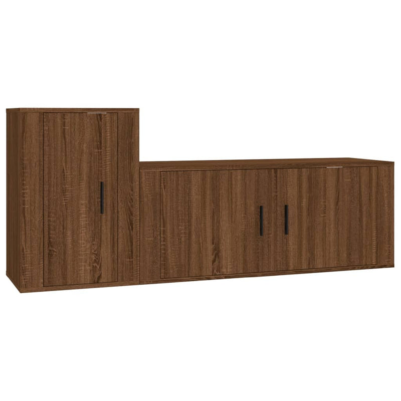 2 Piece TV Cabinet Set Brown Oak Engineered Wood Payday Deals