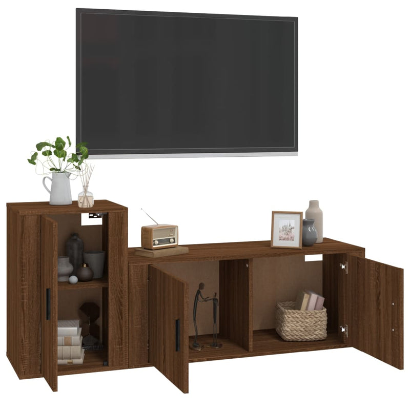 2 Piece TV Cabinet Set Brown Oak Engineered Wood Payday Deals