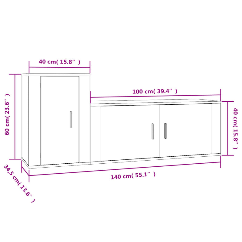2 Piece TV Cabinet Set Brown Oak Engineered Wood Payday Deals