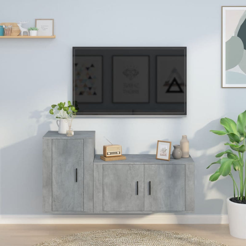 2 Piece TV Cabinet Set Concrete Grey Engineered Wood Payday Deals