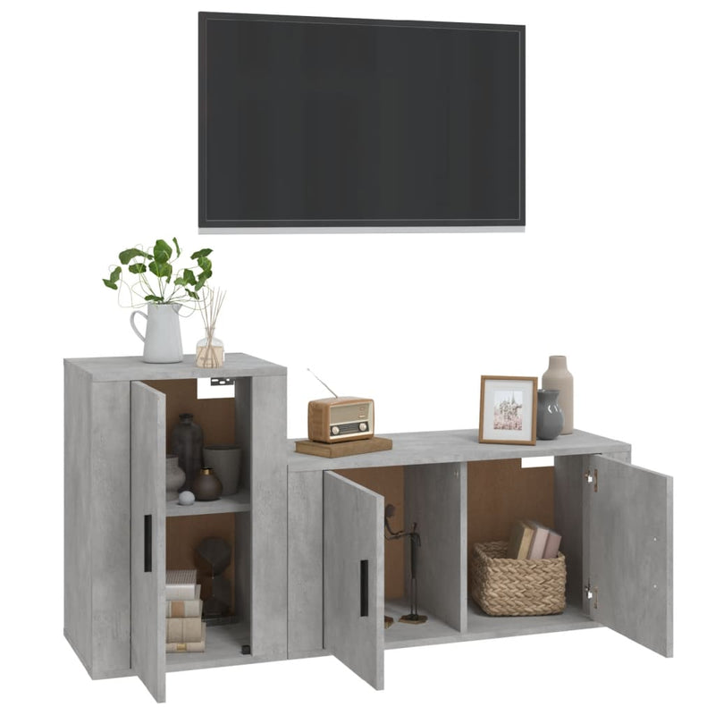 2 Piece TV Cabinet Set Concrete Grey Engineered Wood Payday Deals