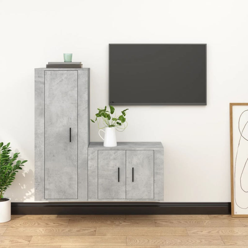 2 Piece TV Cabinet Set Concrete Grey Engineered Wood Payday Deals