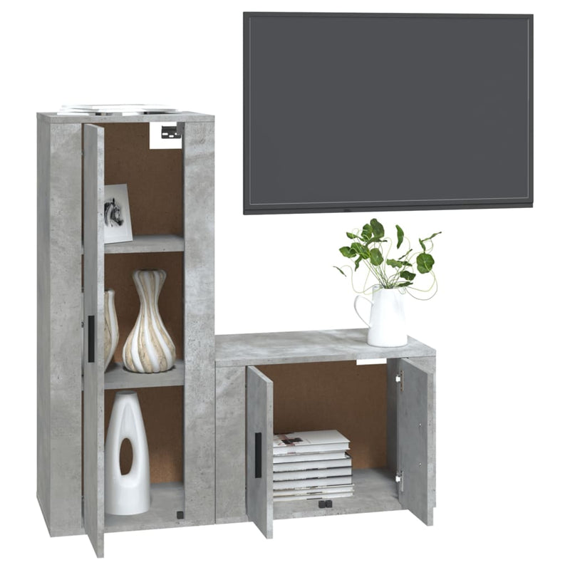 2 Piece TV Cabinet Set Concrete Grey Engineered Wood Payday Deals