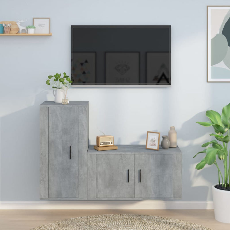 2 Piece TV Cabinet Set Concrete Grey Engineered Wood Payday Deals