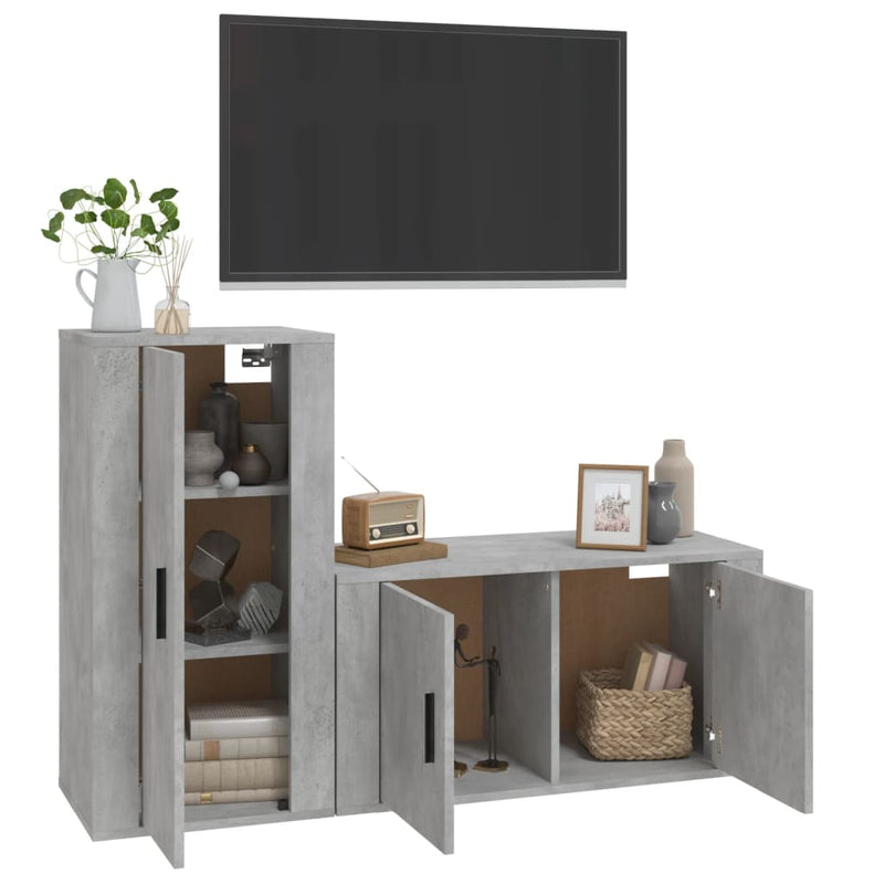 2 Piece TV Cabinet Set Concrete Grey Engineered Wood Payday Deals