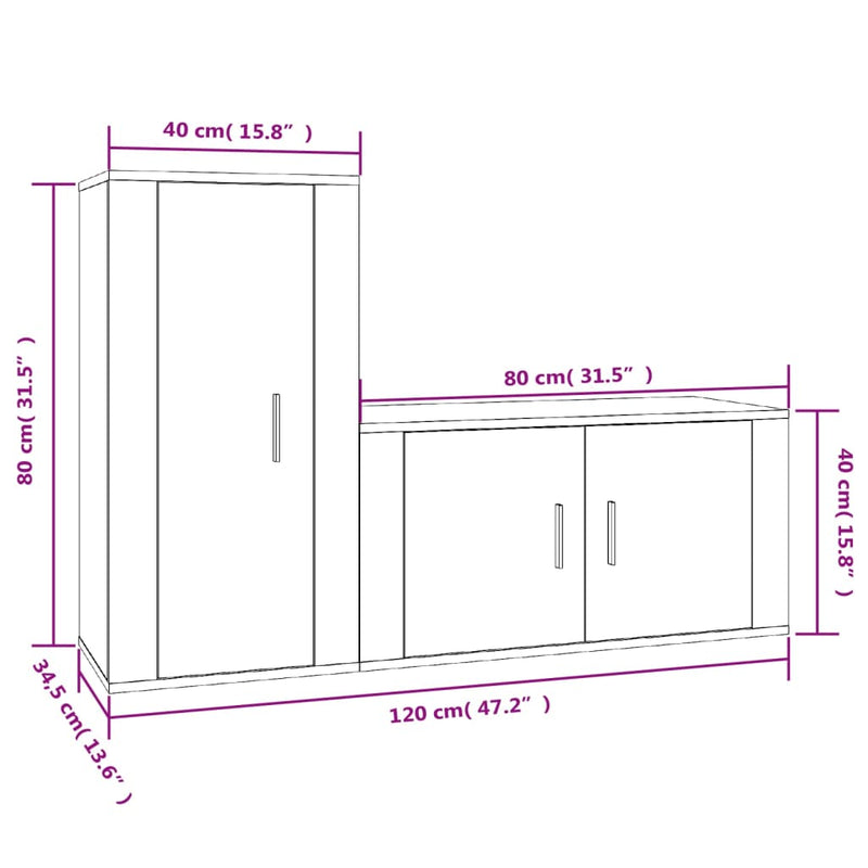 2 Piece TV Cabinet Set Concrete Grey Engineered Wood Payday Deals