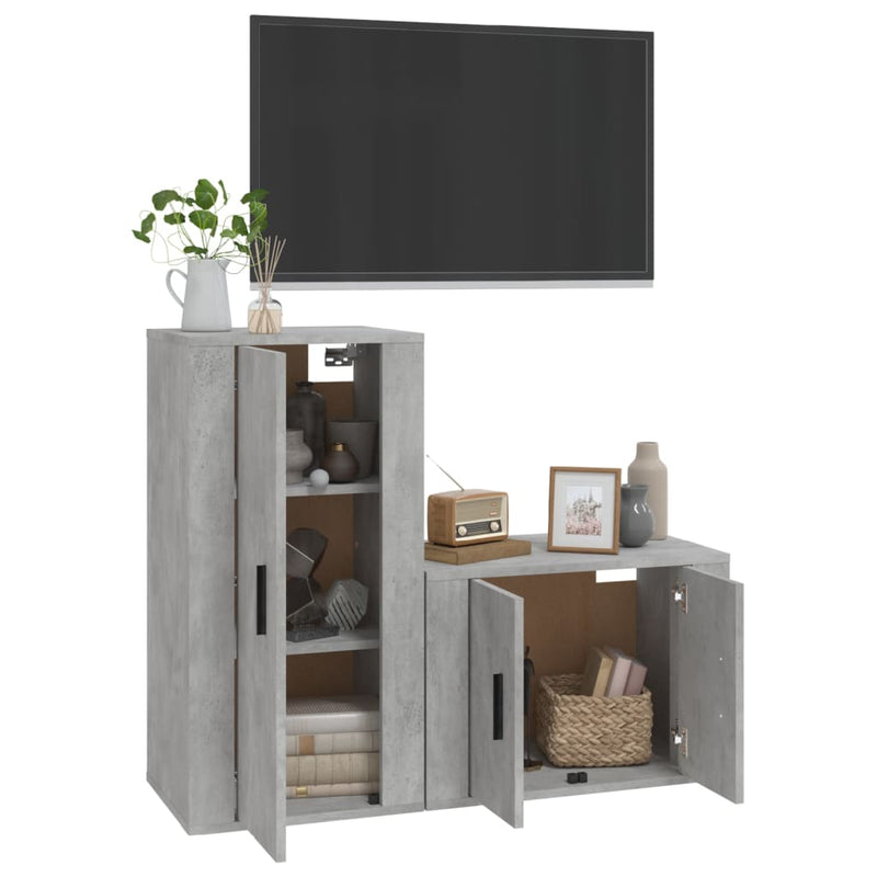 2 Piece TV Cabinet Set Concrete Grey Engineered Wood Payday Deals